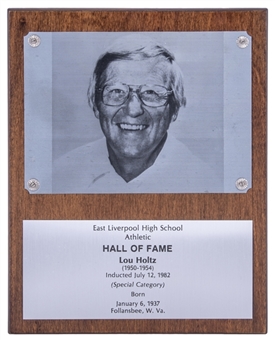 1982 Lou Holtz East Liverpool High School Athletics Hall of Fame Plaque (Holtz LOA)